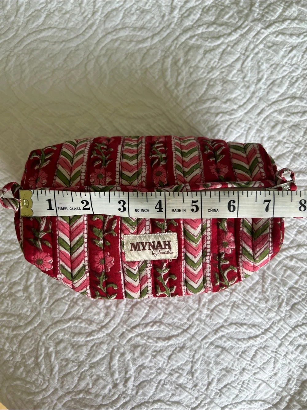 Mynah Red Patterned Quilted Cosmetic Bag